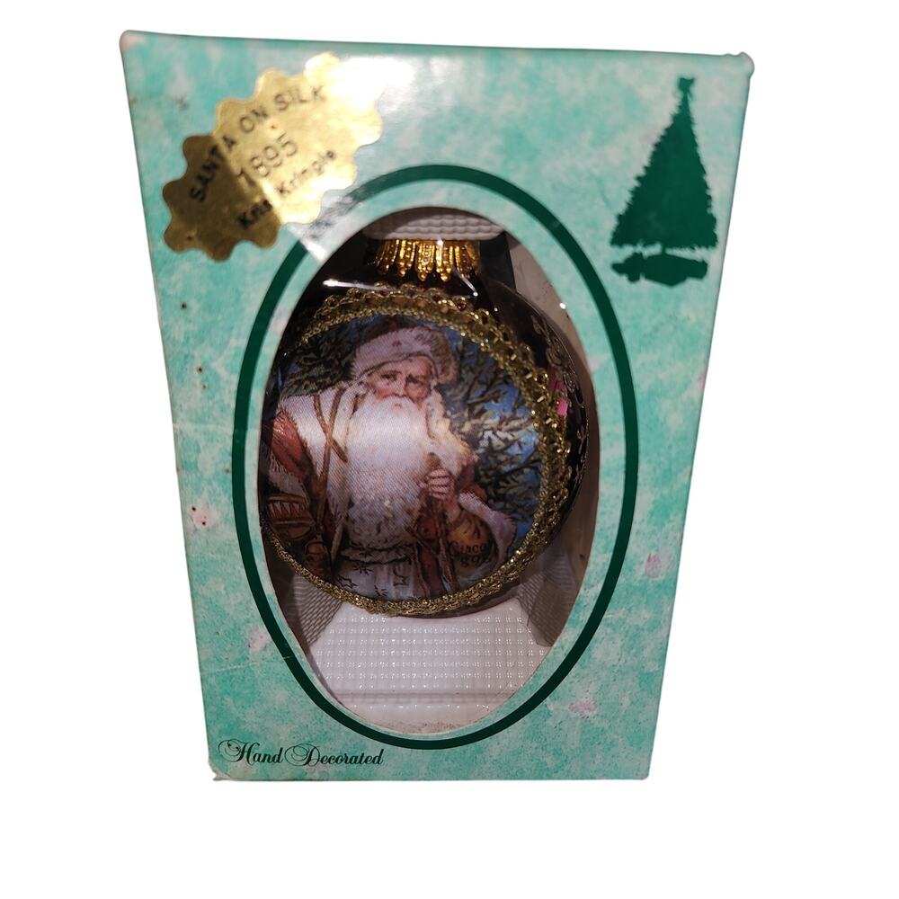 Vintage Santa on silk 1895 Kris Kringle Christmas by Krebs ornament with box
